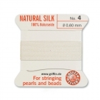 Griffin Silk Bead Cord, White, Size 4, 0.60 mm, 2 m