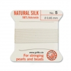 Griffin Silk Bead Cord, White, Size 5, 0.65 mm, 2 m